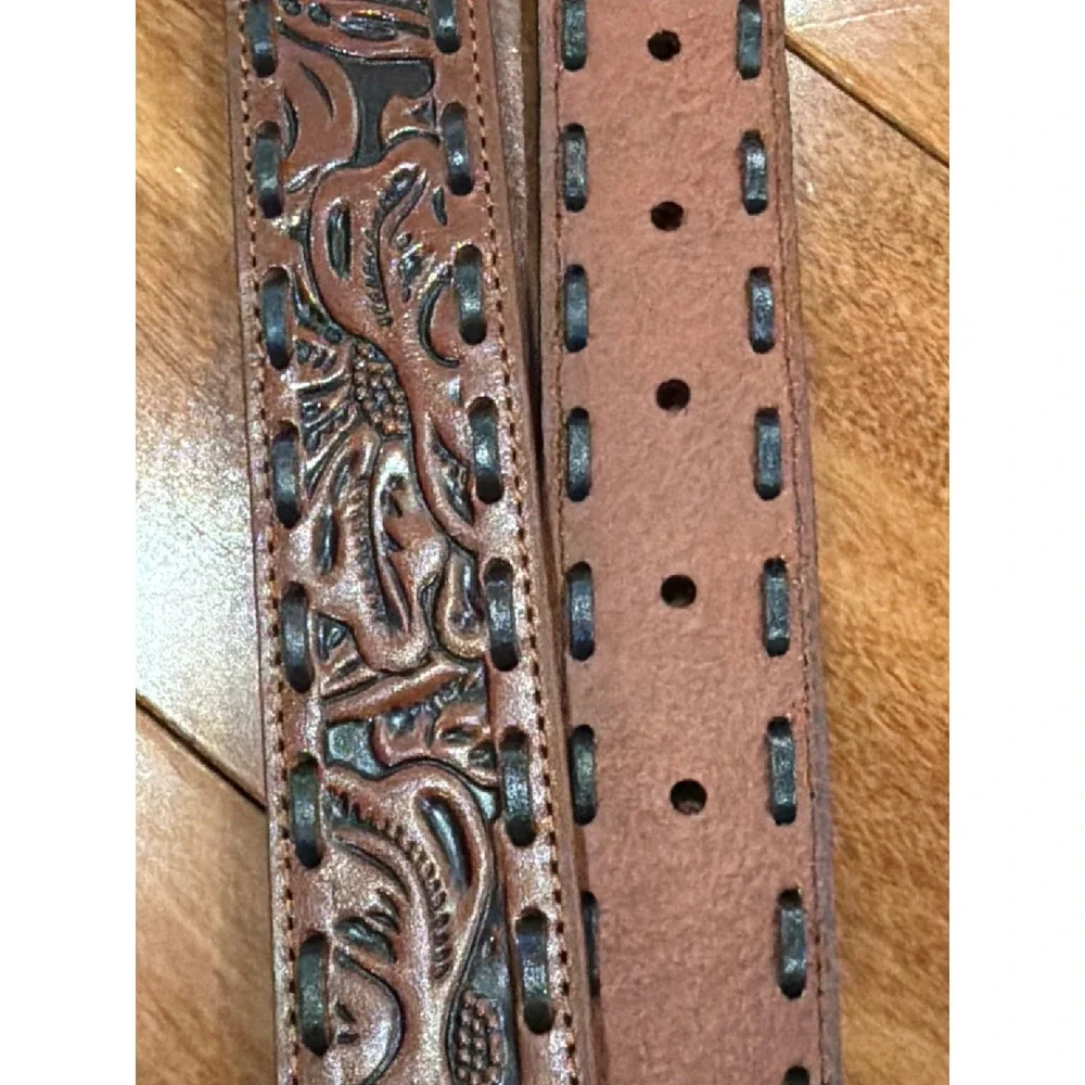 NWT‎ Patricia Nash Amelia Tan Tooled Leather Whipstitch Belt B157294 Medium